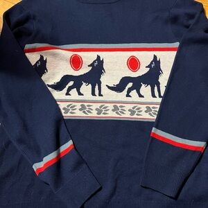 Kavu Mens Navy Blue Wolf Pattern Sweater Ski Lodge XL